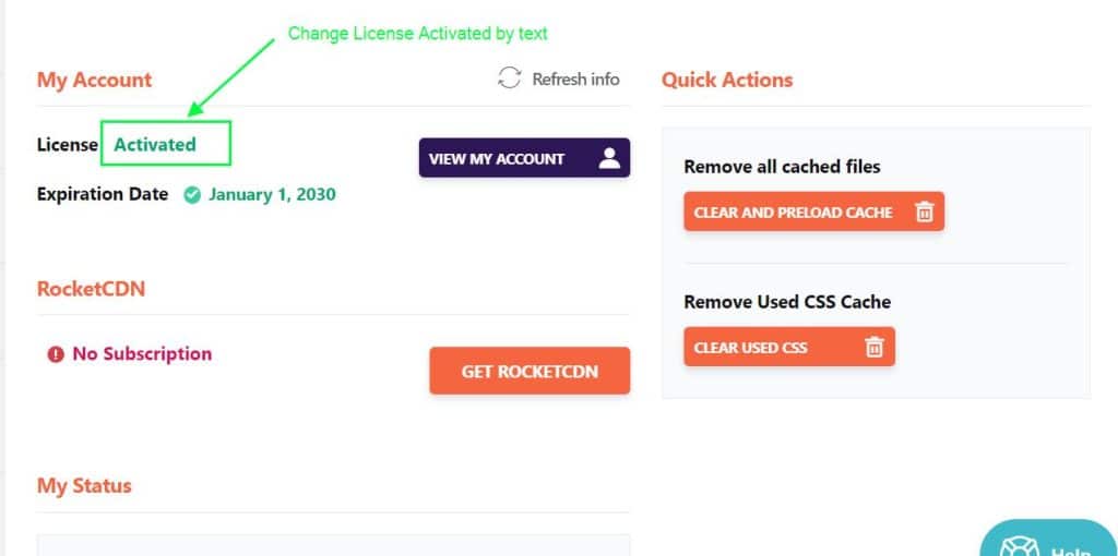 change-License-Activated-by-text-in-WP-Rocket-Plugin
