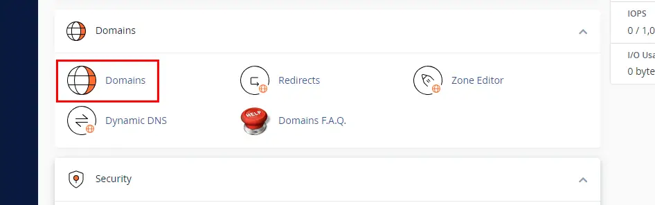 Go to cpanel domains section