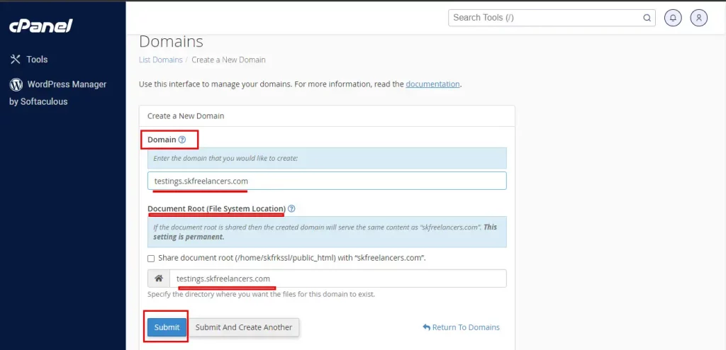 create subdomain in cpanel